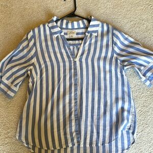 J. Crew women’s button down blouse. Blue and white stripe. Size Medium